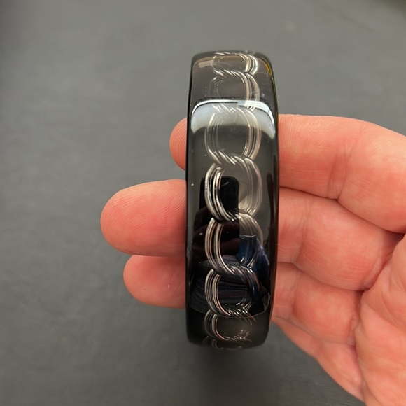 Vintage Plastic Bangle Bracelet, Clear with Embedded Chain, Black, Retro, Boho - Picture 5 of 8